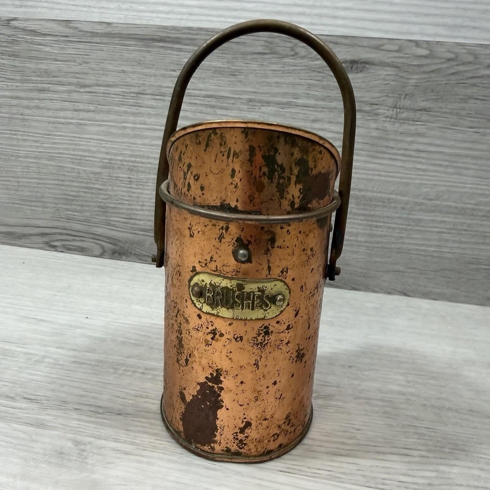 Vintage ODI Solid Copper Brushes Canister Brass Nameplate Fixed Handle Taiwan